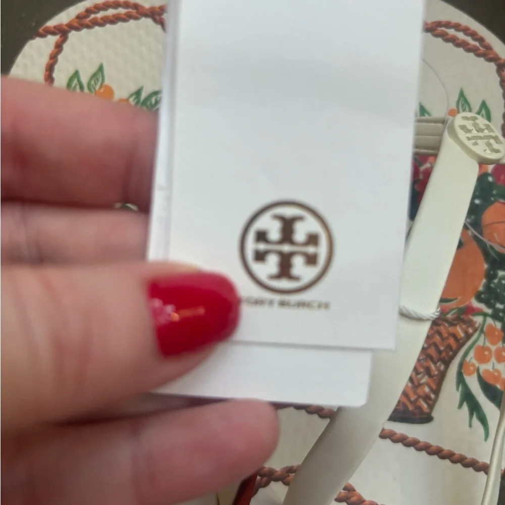 Tory Burch Flat Flip Flop Orange Fruit Pattern